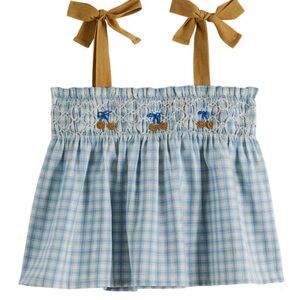 EMILE ET IDA Vichy Smocked Top | Beige size 4A